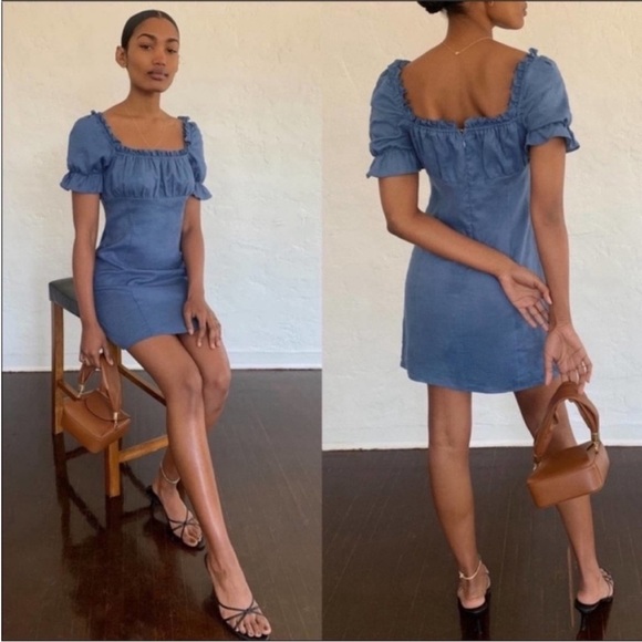 Reformation Robles Linen Dress White Ivory Floral Puff Sleeve Mini Baby Doll 12 - Picture 3 of 16